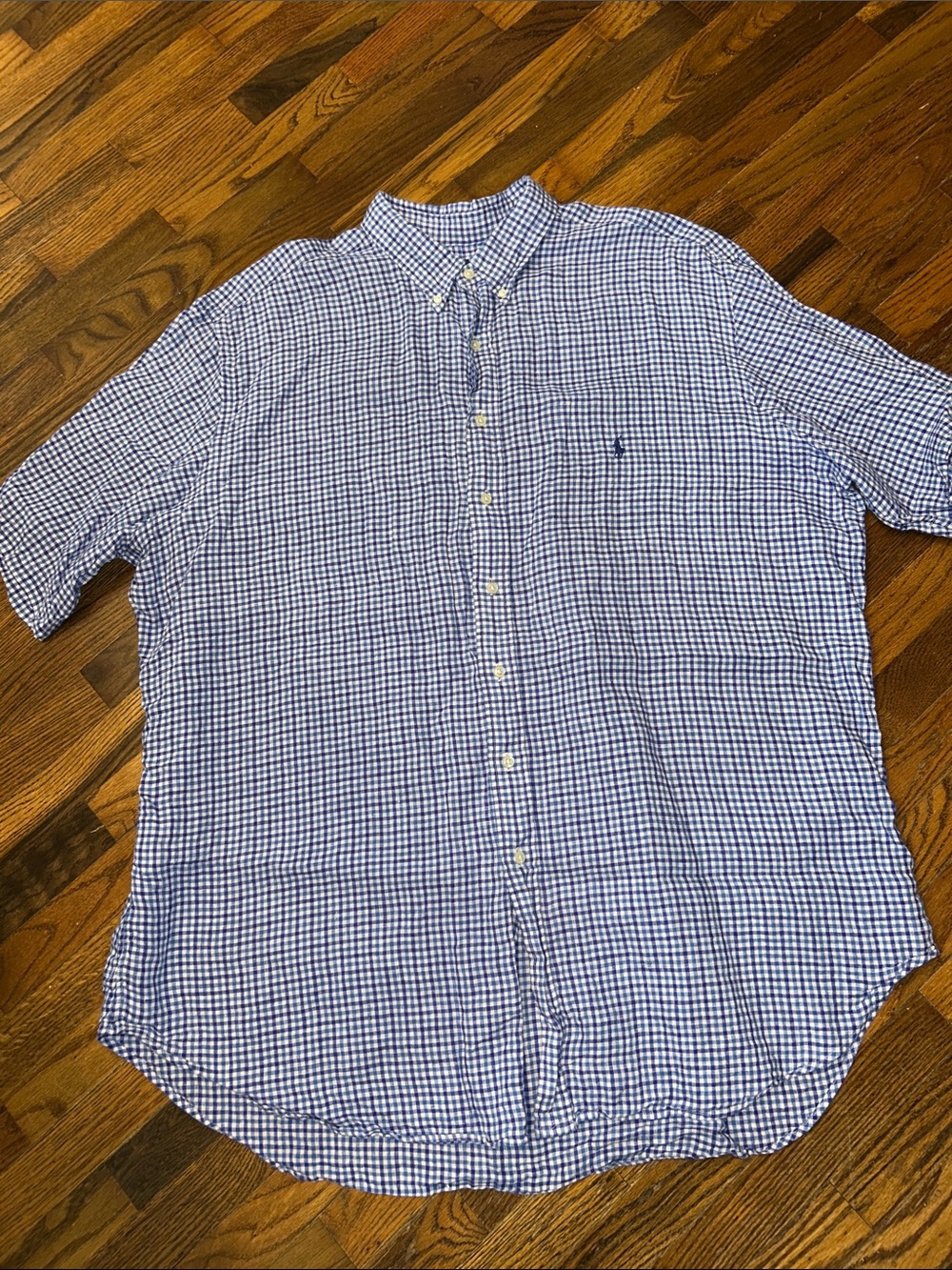 Polo by Ralph Lauren 💯Linen Blue White Gingham Short-Sleeve Button-Down Shirt